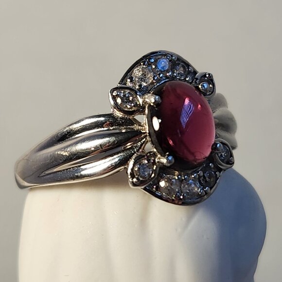 NIB VTG 925 Natural Burmese Star Ruby & White Zircon pave style Ring Size 11 - Picture 9 of 15